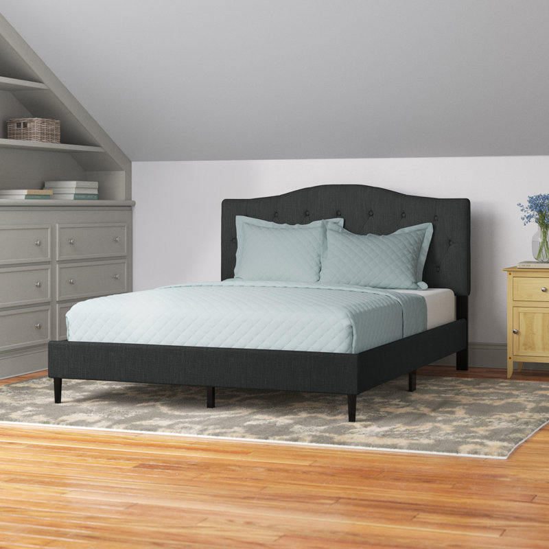 Arnette Upholstered Platform Bed, Queen, Charcoal Gray
