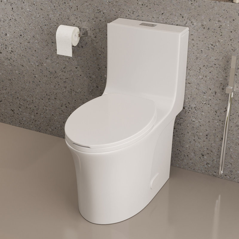 One-Piece 0.8/1.28 GPF Dual Flush Elongated Toilet In Seat Included, Glossy White