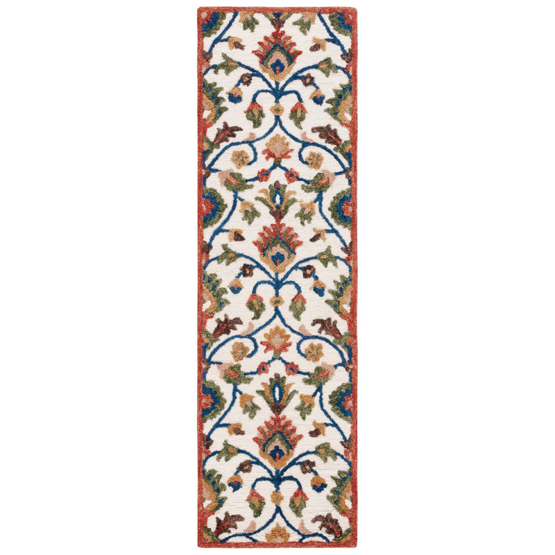 Blossom Hand Tufted Wool/Cotton Oriental Rug in Green/Ivory/Blue, Runner 2'3" x 8'