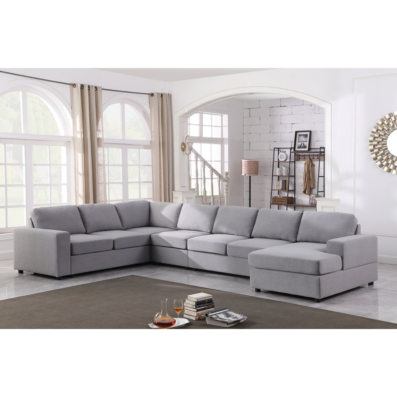 Canapé modulaire réversible en coin de 147 po Aveya, Mélange de lin gris clair