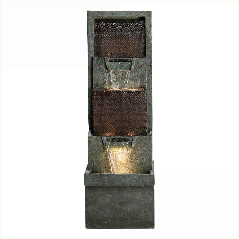 Fountains, 39.3"H Outdoor Water Fountain for Garden Patio Backyard Porch, With LED Lights &amp; Adjustable Pump | Resin | Waterfall Fountain