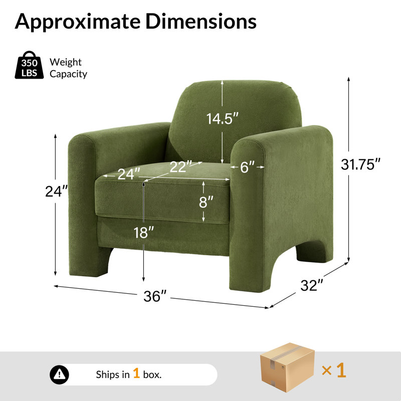 Fauteuil incurvé large en chenille l 36 po Gabriel, Vert