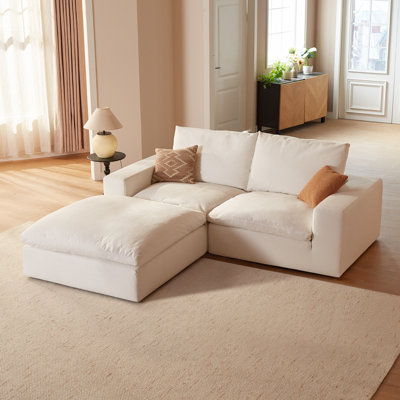 Boneless 90.5" Wide Comfy Cloud Sectional Couch, L Shaped Couch With Chaise, Oversized Boneless Sofa With Ottoman, No Assembly Required