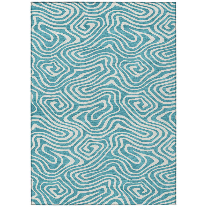 Evalora Teal Washable Indoor-Outdoor Rug - , 8' x 10'