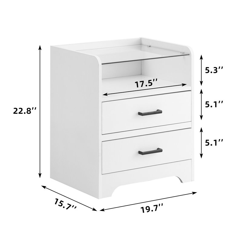 Table de chevet avec 2 tiroirs, table de bout intelligente avec DEL, Blanc
