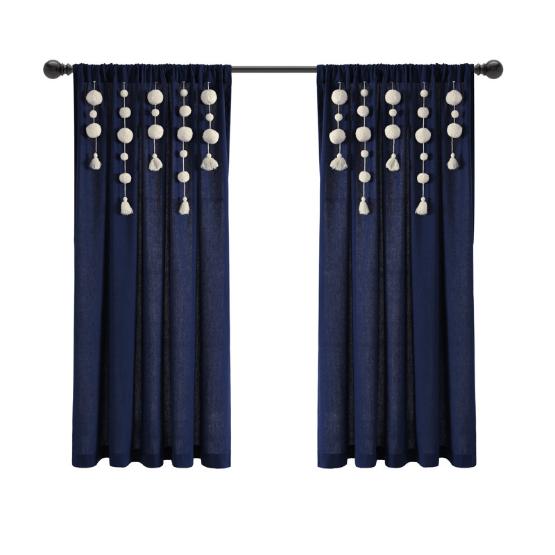 Cotton Blend Semi Sheer Curtain Single Panel, 52"W x 63"L, Navy