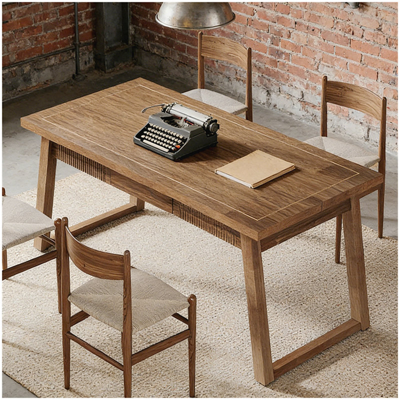 Rectangular Dining Table with Drawer & Solid Wood Legs (Just 1pcs Dining Table)