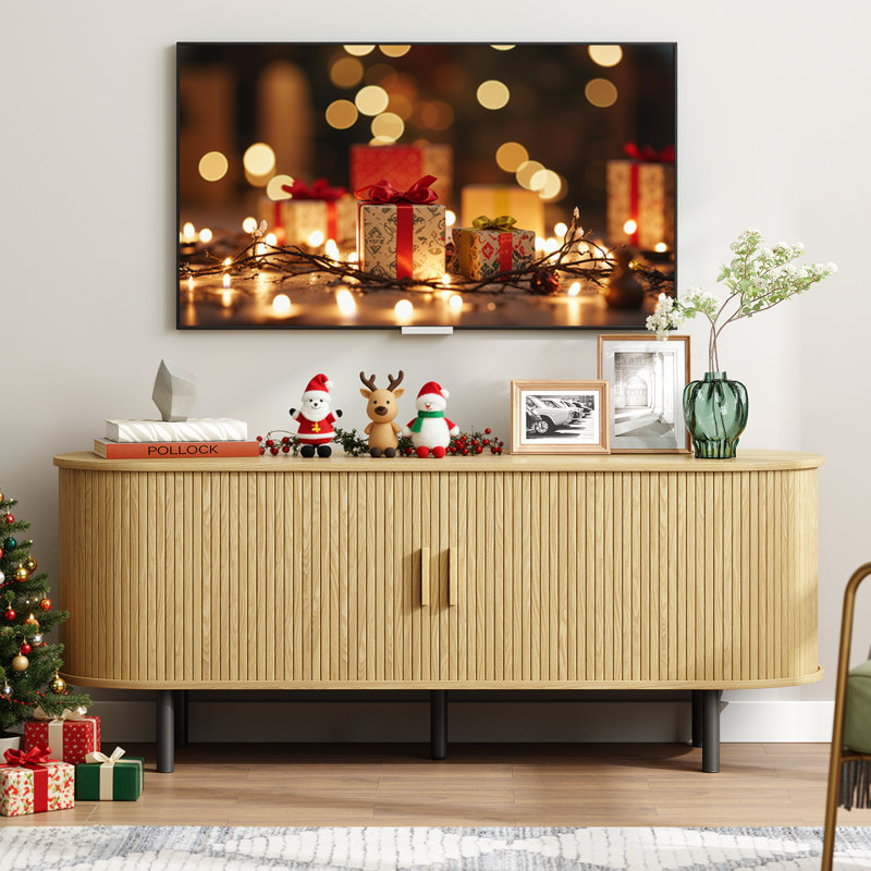Meuble télé avec rangement et tablettes Jalonda, Bois de chêne, H 21,7 po x l 55,1 po x P 15,7 po