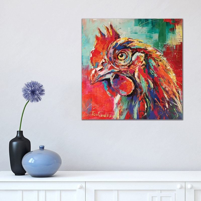 " Chicken " by Jos Coufreur, Wrapped Canvas, 18" H x 18" W x 1.5" D, No Matte