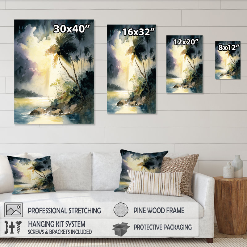 «Tropical Island Paradise I», impressions sur toile de paysage moderne, H 32 po x l 24 po x P 1 po