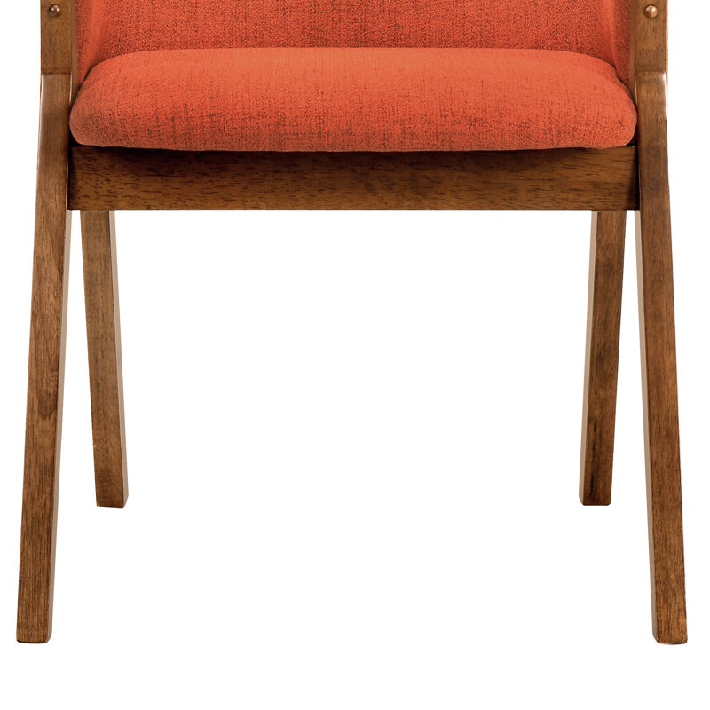 Moberly Modern Dining Side Chairs with Arms in Fabric Upholstery and Wood, Walnut, Orange