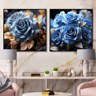 Arrangement de roses azur bleues Elegance - ensemble de 2 collages floraux carrés