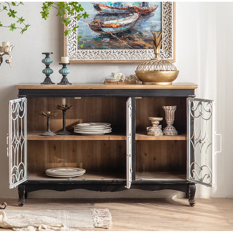 Armoire d'appoint en fer et en verre de style rétro