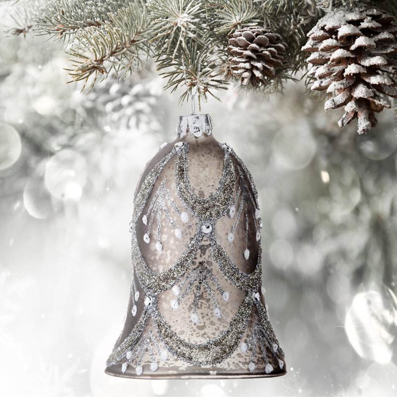 4'' Glass Hanging Figurine Ornament, Antique Silver