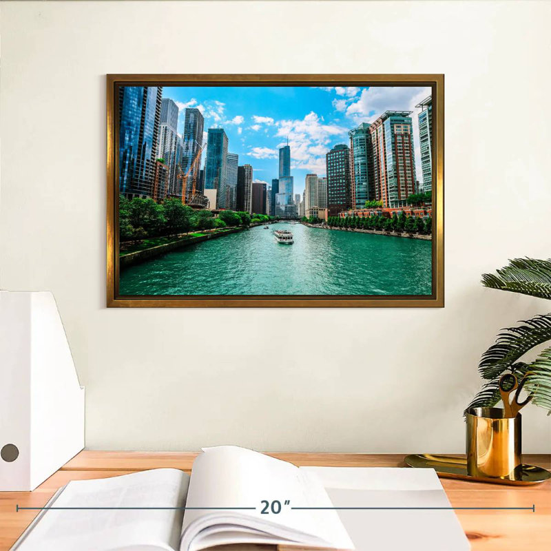 Chicago Urban River, 13 po x 9 po, Cadre flottant doré
