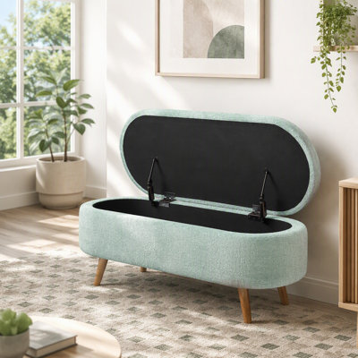 Ottoman Oval Storage Bench, Rubber Wood Legs