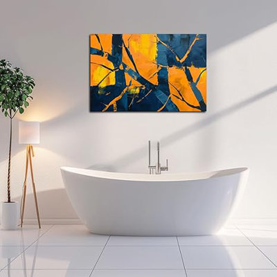 Art abstrait abstrait orange, décoration murale moderne pour le salon, grandes impressions abstraites sur toile, blocs de couleur, peinture pour décorations de bureau à domicile (36 po x 24 po)