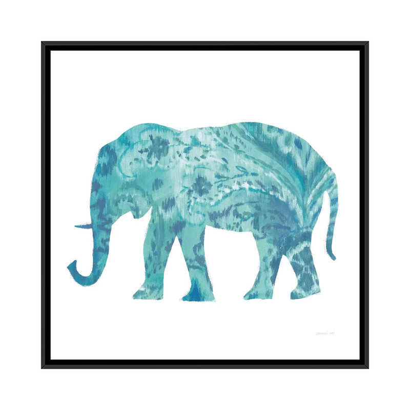« boho bleu éléphant ii », impression sur toile, H 18 po x l 18 po x P 1,5 po, Toile avec cadre noir, Pas de tapis