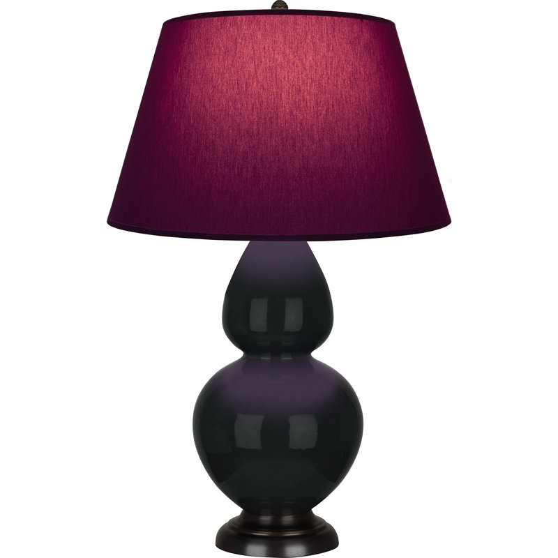 Lampe de table double gourde en céramique, Obsidienne vernie / bronze, Prune / lavande, Bronze