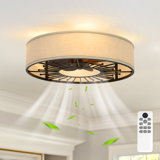 20" Farmhouse Caged Ceiling Fan featuring a Fabric Style Light Kit and Remote Control.