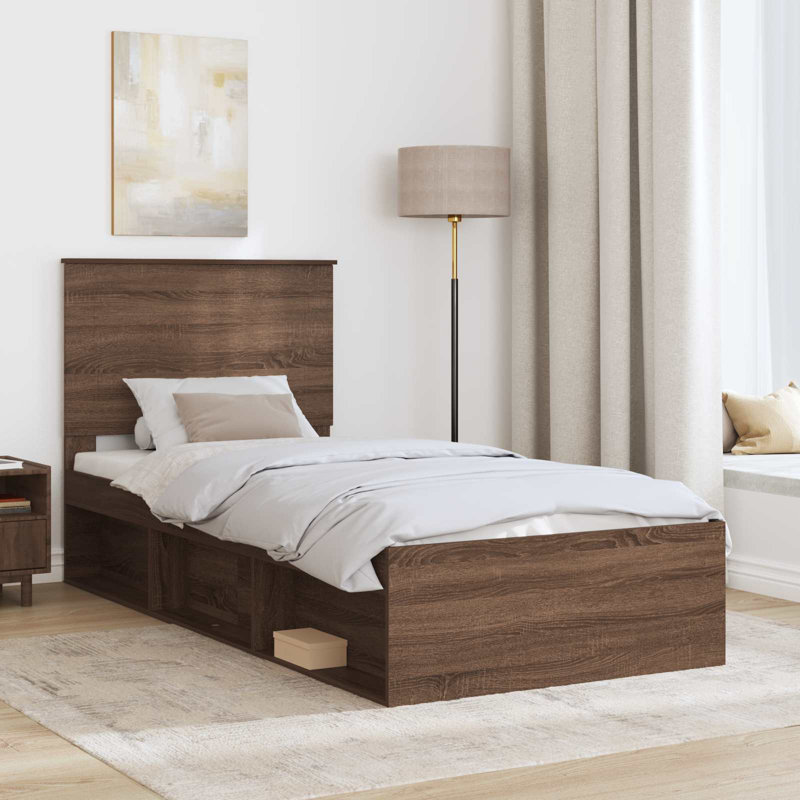Solid Wood Bed, Brown Oak, Single (3')