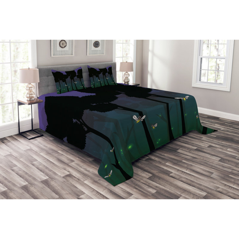 Acacio Black/Blue Microfibre Bedspread Set, 220 x 264 cm