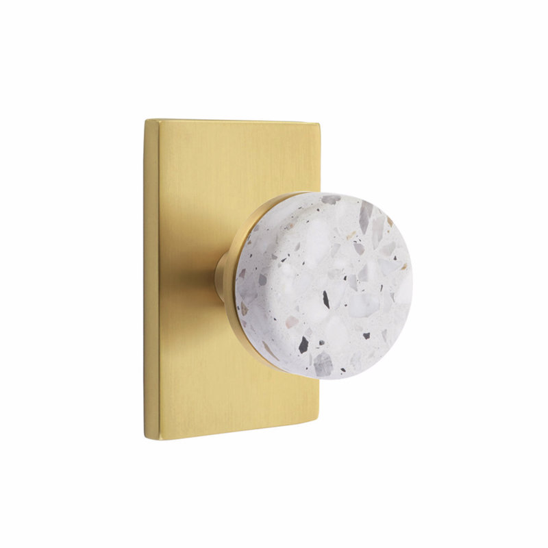 Ensemble de boutons d'intimité Emettek Select, rosette rectangulaire moderne, tige conique, bouton Terrazzo clair, Dos plat