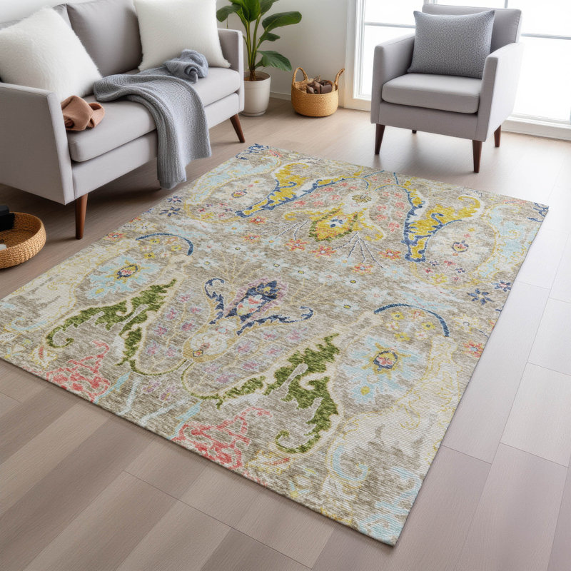 Tapis beige d'intérieur / extérieur lavable à la machine, Rectangle 10 pi x 14 pi