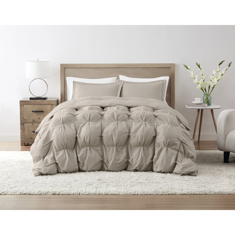 Ensemble d'édredon surdimensionné vraiment moelleux Puffer, Édredon double / grand + 2 taies décoratives sta, Beige