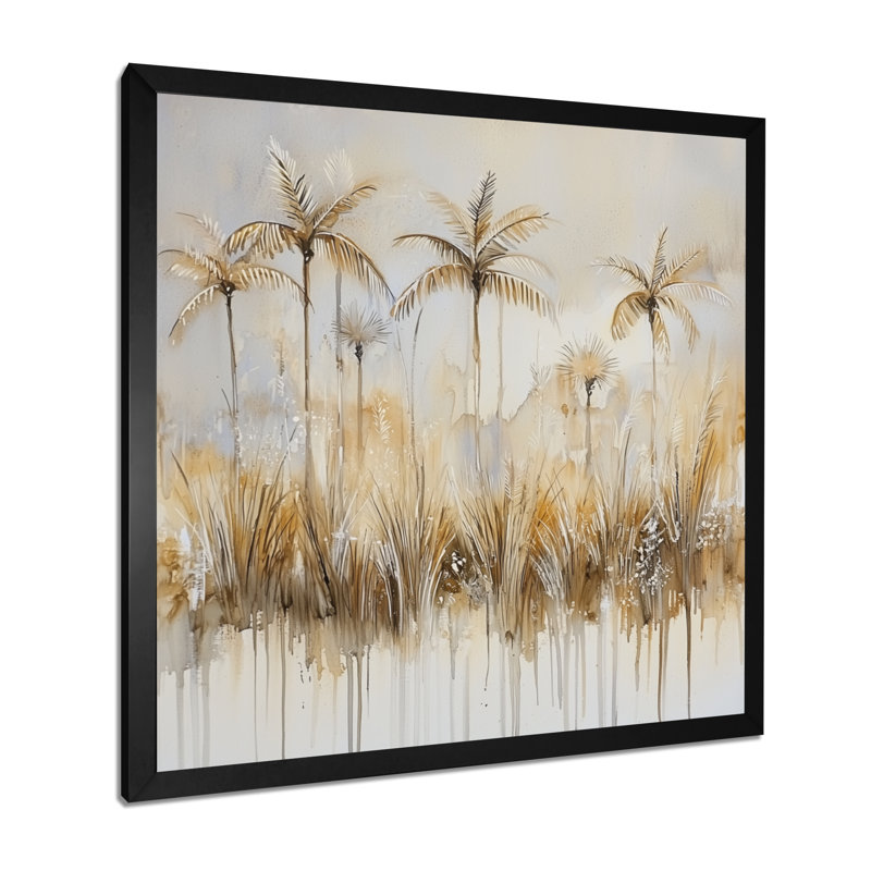 «Minimal Florida Palm Trees II», impression d'art de palmiers, H 30 po x l 30 po, Reproduction encadrée, Noir