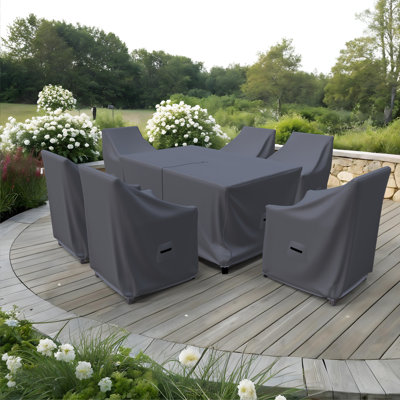 Kinard 6-Person Outdoor Patio Dining Set Covers, 7-Piece Set For Chairs And Table, Water-Repellent UV-Resistant Polyester With Tie-Downs by Freeport Park