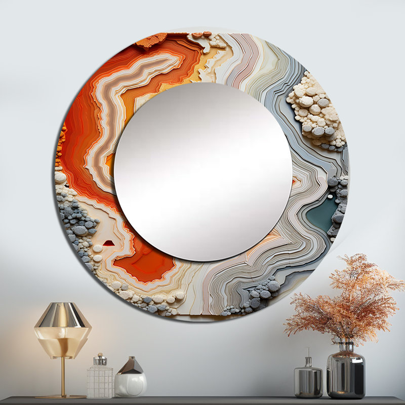 «Beige et pêche» Stone Geode Simplicity II - miroir mural décoratif en géode de pierre, 23 po x 23 po