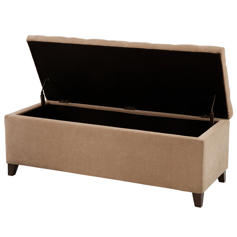 Upholstered Bench With Seat And Interior Storage Capacity Available Top Spacious Birch Legs Finish, Sand
