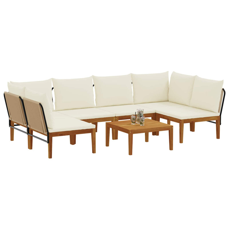  Garden Lounge Set Solid Acacia Wood & Rope Sofa Outdoor Furniture Patio, Cream White, Natural/Beige