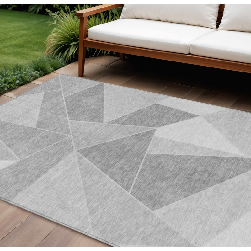 Tapis extérieur lavable à motif géométrique 10 pi x 14 pi gris