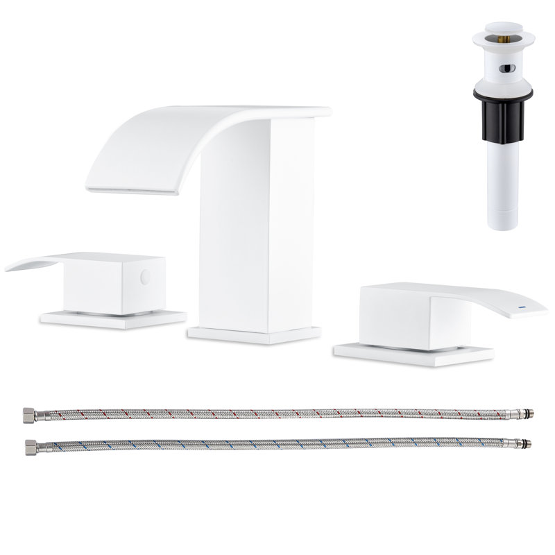 8 inch Widespread Double Handle Waterfall Bathroom Sink Faucet with Pop Up Drain, Chrome