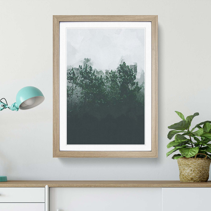 Snowing upon the Trees in Abstract - Picture Frame Graphic Art Print, 65cm H x 48cm W x 2cm D, Oak Framed