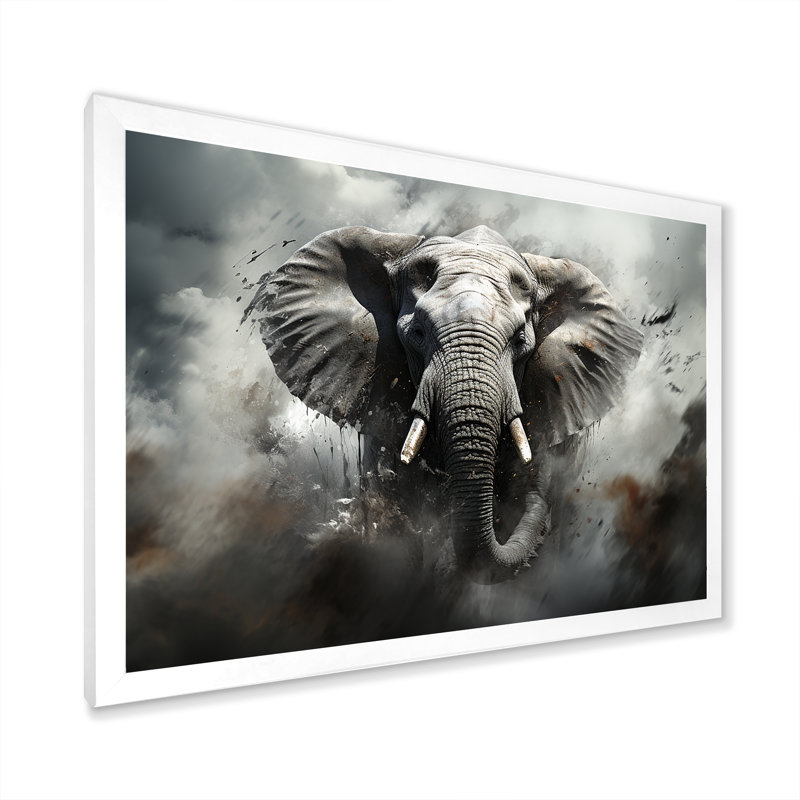 «Elephant Symphony Stampede I» sur toile, H 24 po x l 32 po x P 1 po, Cadre simple blanc