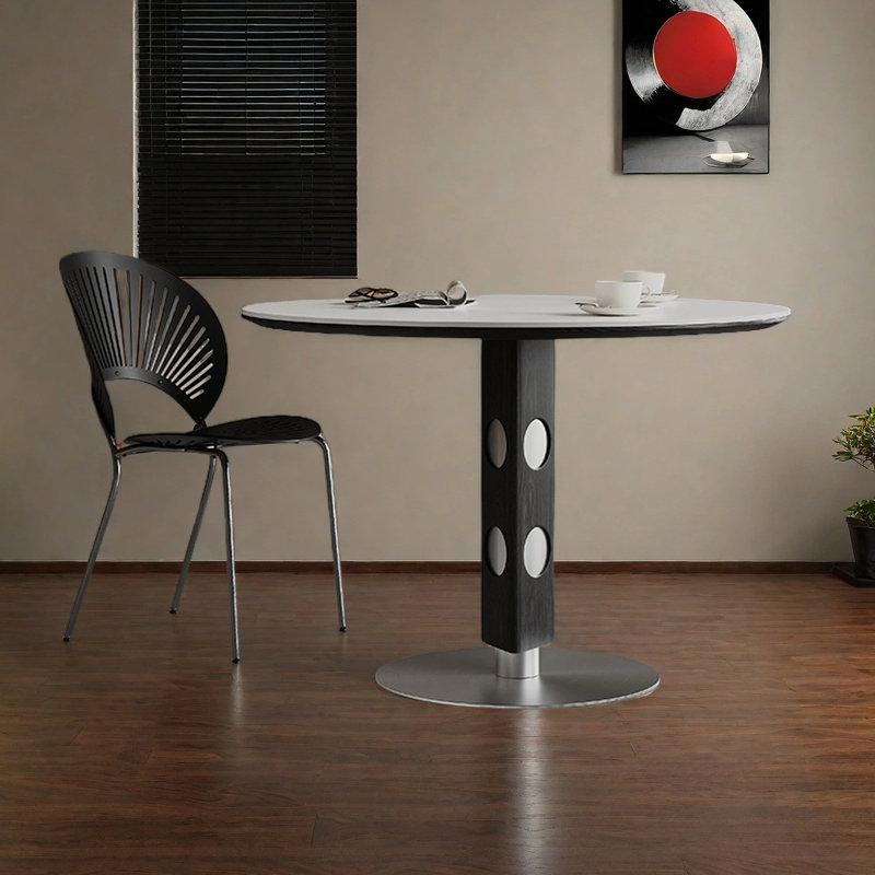 Simple small-sized dining table, Silver/Black