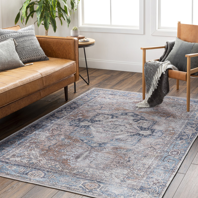 Conchita Rectangle Orhideja Oriental Machine Woven Area Rug in Navy/Rose, Rectangle 9'3" x 12'