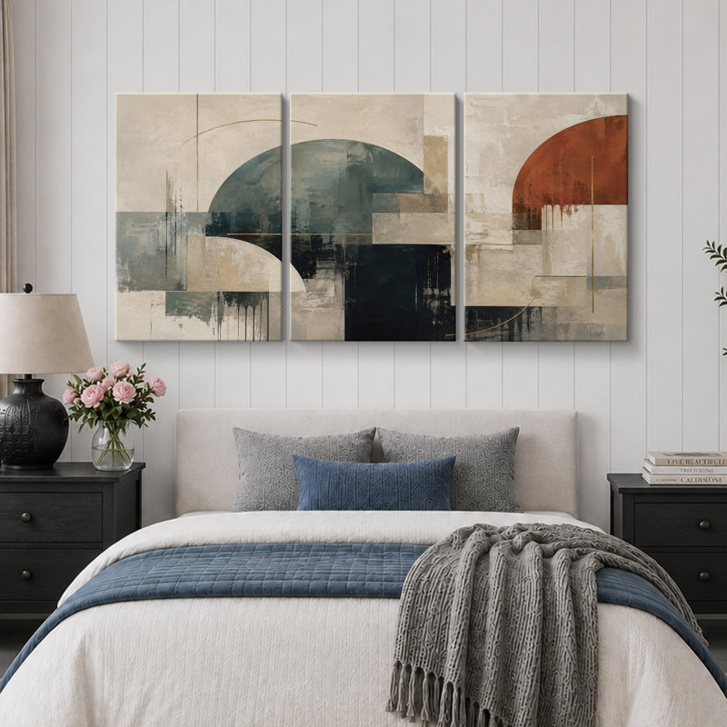 «Teal Rust Arch», art graphique abstrait, images de bureau, impression sur toile encadrée, 3 pièces, Toile tendue