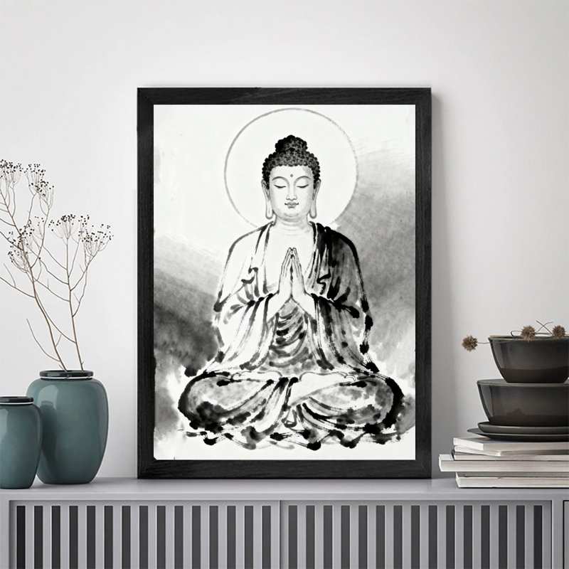 «Black Buddha Vintage», reproduction d'art encadrée noire, H 37 po x l 25 po