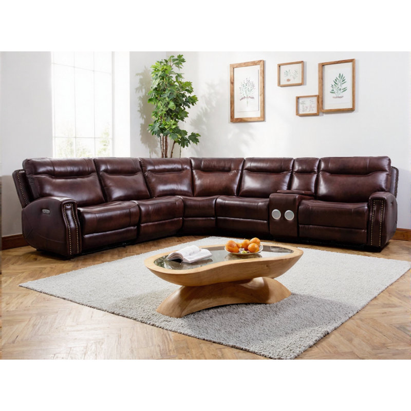 Ensemble de canapé modulaire inclinable en cuir Top-Grain avec fauteuils inclinables électriques, ports de charge USB, conception convertible pour le salon ou le bureau
