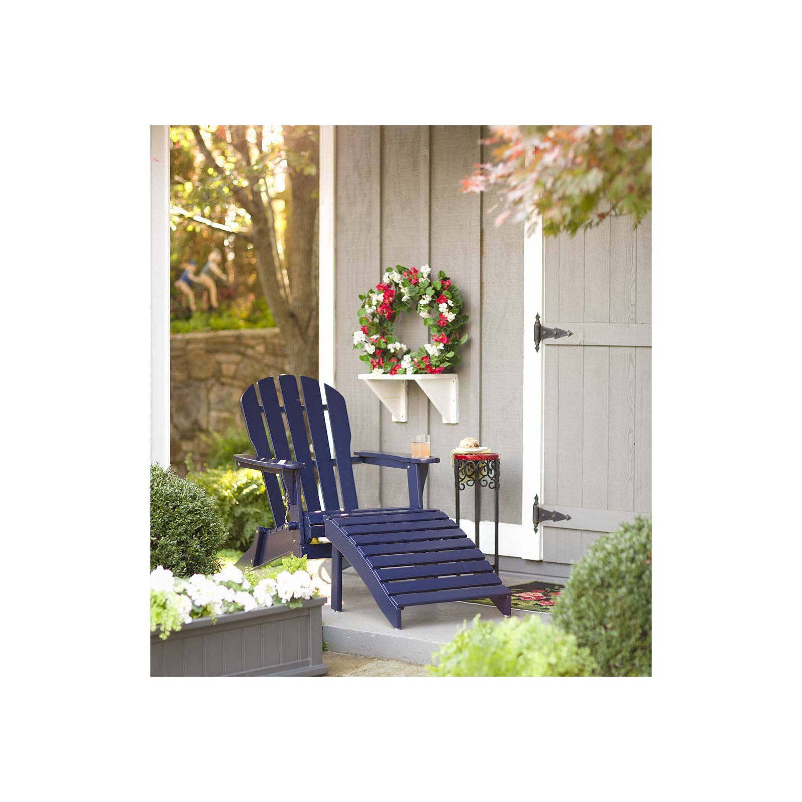 Hillandale Eucalyptus Foldable Outdoor Adirondack Chair, Navy