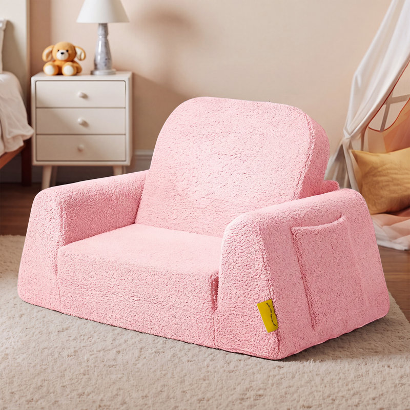 2 in 1 Kids Chair with Sturdier Armrests, Kids Sofa, Folding Toddler Couch & Recliner Seat, Pink