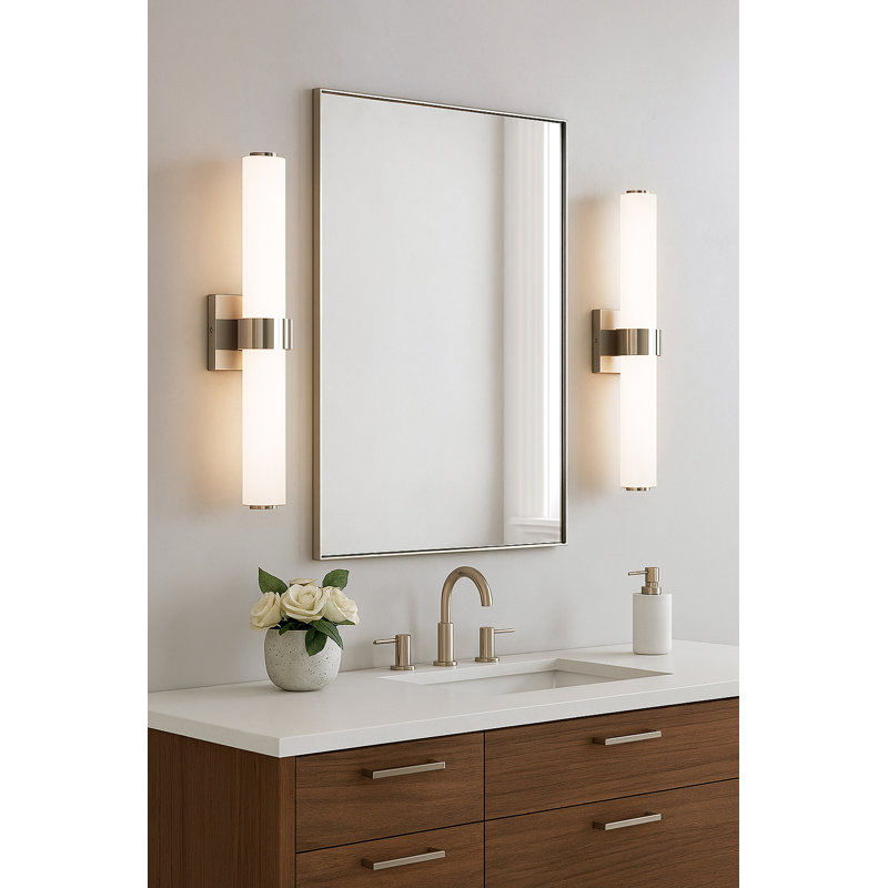 Aiden Integrated LED Bath Vanity Bar w/ Etched White Glass, Brushed Nickel