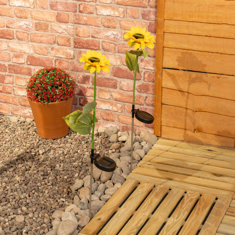 Yellow Sunflower Solar Powered Outdoor Spike Light Satin Solar Powered Integrated LED Pathway Light