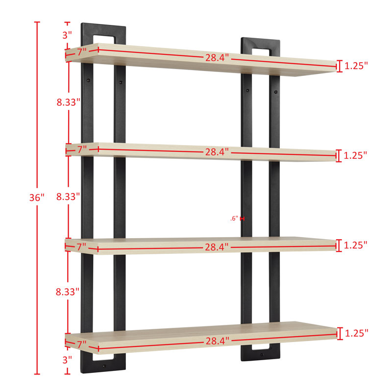 Machiko Wide 4-Tier Floating Wall Shelf, Walnut