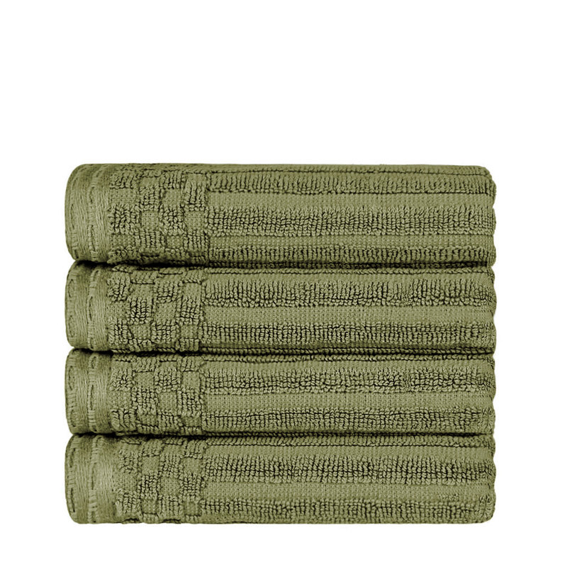 Kleiman Cotton Highly Absorbent Solid and Checkered Border Hand Towel Set, Sage Green