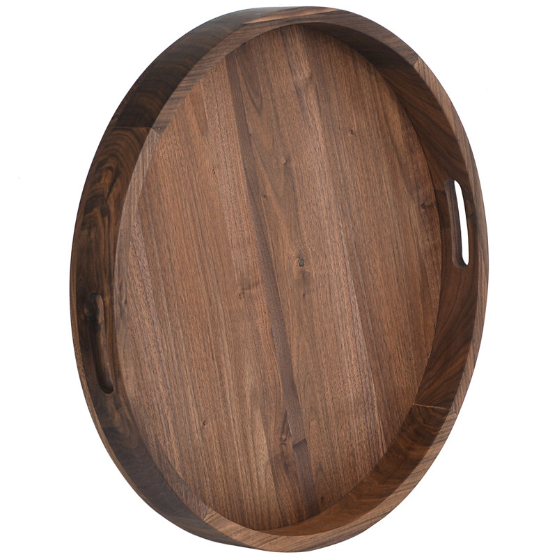 Arooj Round Solid Walnut Serving Tray, 2.4" H x 24" W x 24" D
